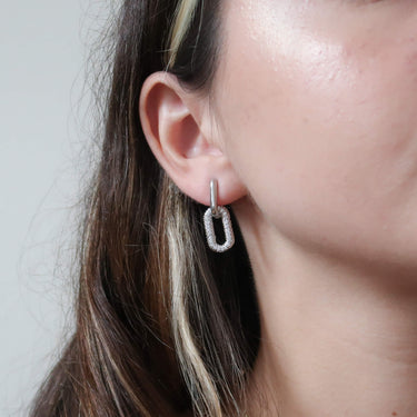 Silver CZ Link Huggies Earrings